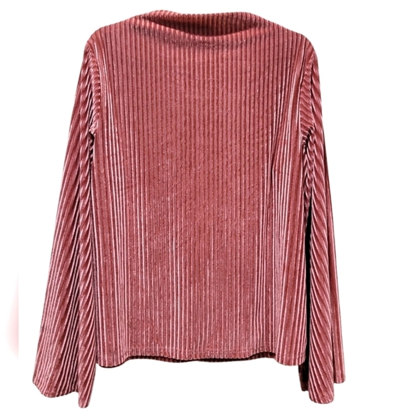 1X Pink Mauve Ribbed Wide Long Sleeve Mock Neck Pullover Tunic - Picture 3 of 5